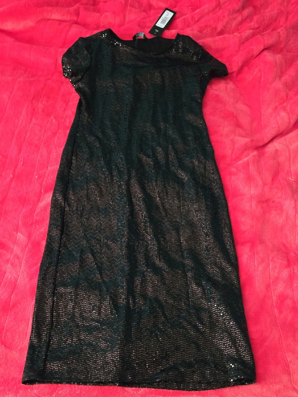 bebe Black Sequin Short Sleeve Midi Dress